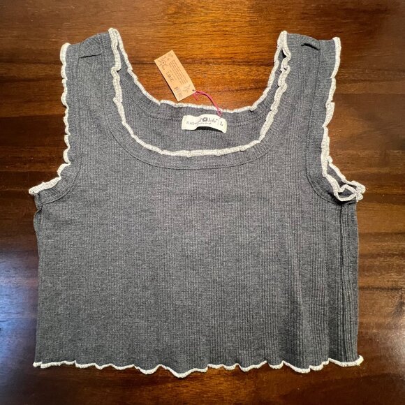 NWT Natural Life Nature Granola Whimsigoth Indie Tank Waffle Lettuce Hem Large - Picture 3 of 9